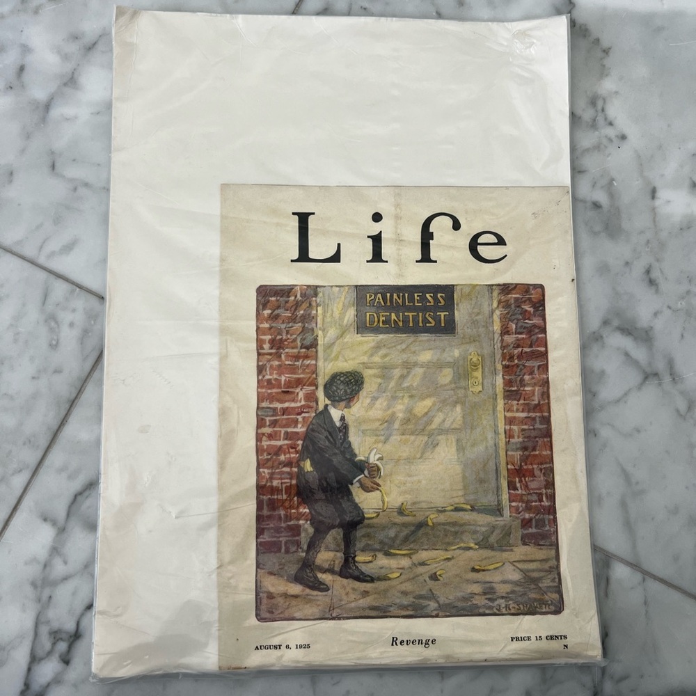 Vintage 1925 Cover of Life Magazine titled “Revenge” Painless Dentist